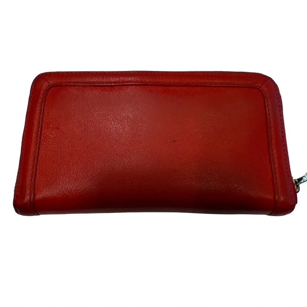 Tory Burch Women’s Amanda Zip Around Long Wallet Red Leather Gold Logo